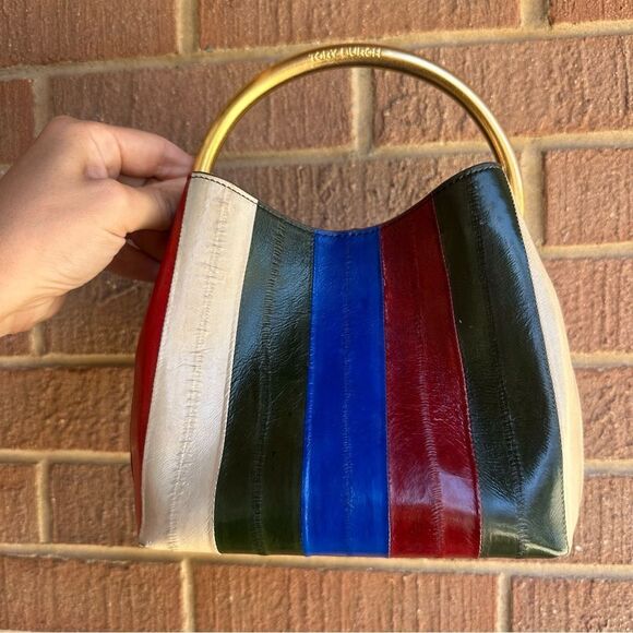 TORY BURCH Sydney Patchwork Eel Leather Bucket Bag In Multi - Picture 12 of 15